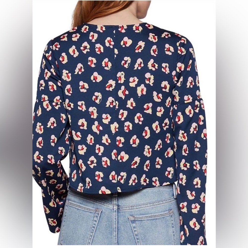 BCBG Navy Floral Tie Front Top - Picture 2 of 9